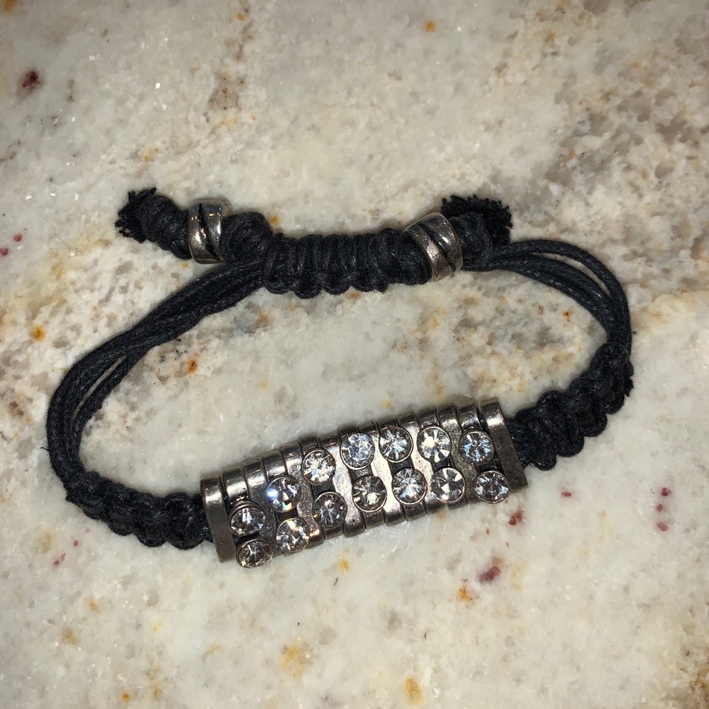 Rhinestone corded macramé bracelet